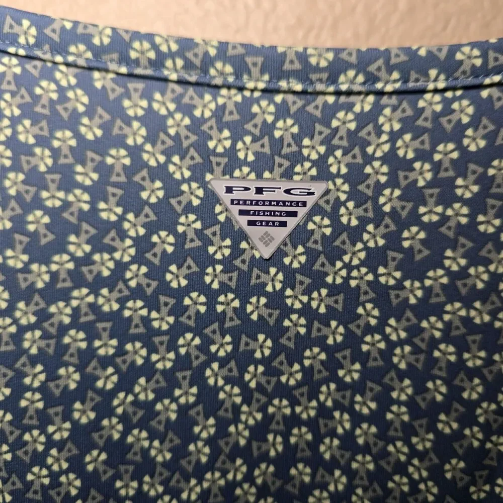 Columbia PFG Dress Womens Large Blue Geo Print Omni-Freeze Cooling/ Summer